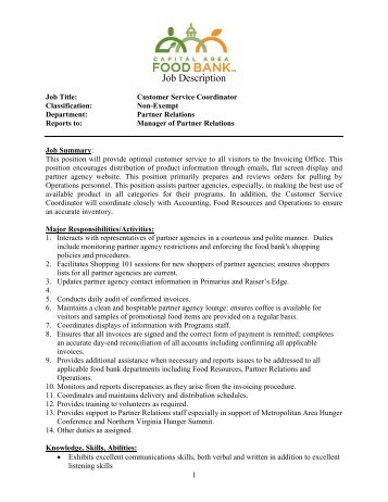 Job Description - Capital Area Food Bank