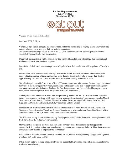 Eat Out Magazine June 2008 Pdf Vapiano