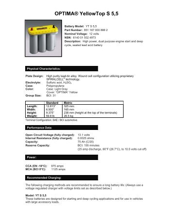 OPTIMAÂ® YellowTop S 5,5 - OPTIMA Batteries