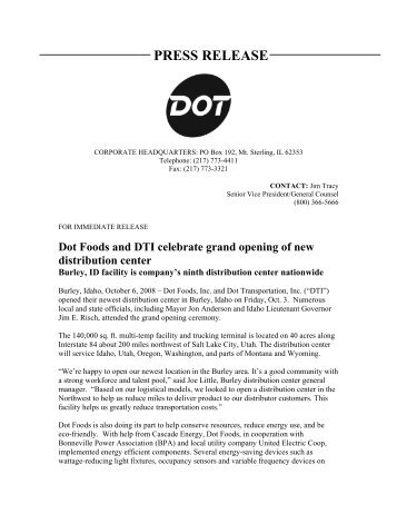 PRESS RELEASE - Dot Foods