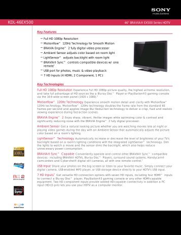 KDL-46EX500 - Quality TV Sales and Service