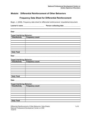 Frequency Data Sheet for Differential Reinforcement - National ...