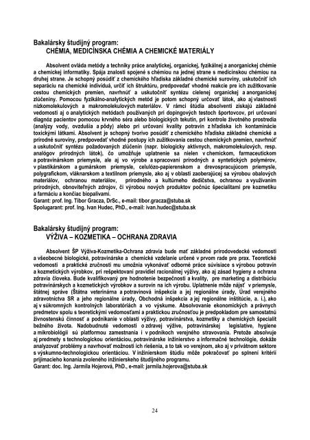 Å tudijnÃ© programy FCHPT STU v Bratislave v ak. r. 2013/2014