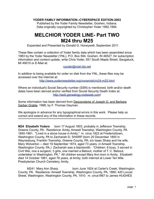 MELCHIOR YODER LINE- Part TWO M24 thru M25 - Yoder Family ...