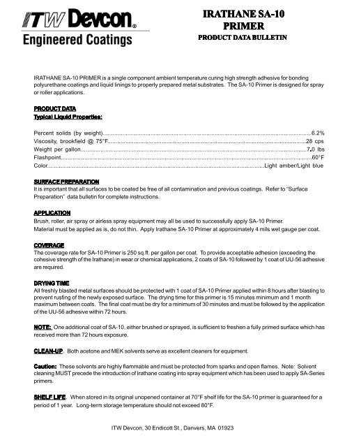 IRATHANE SA-10 THANE SA-10 PRIMER - Devcon
