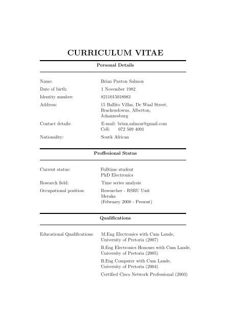 CURRICULUM VITAE - Meraka Institute
