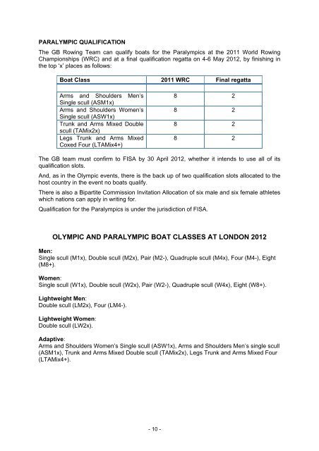 2011 World Rowing Championships Press Pack - British Rowing
