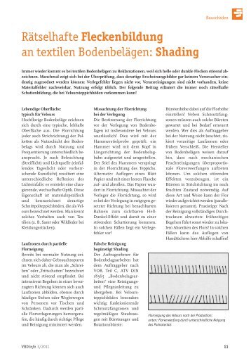 Rätselhafte Fleckenbildung an textilen Bodenbelägen: Shading - VBD
