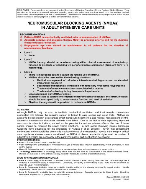 Neuromuscular Blocking Agents in the Adult ICU