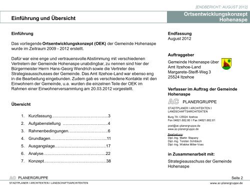 Ortsentwicklungskonzept Hohenaspe - Amt Itzehoe-Land