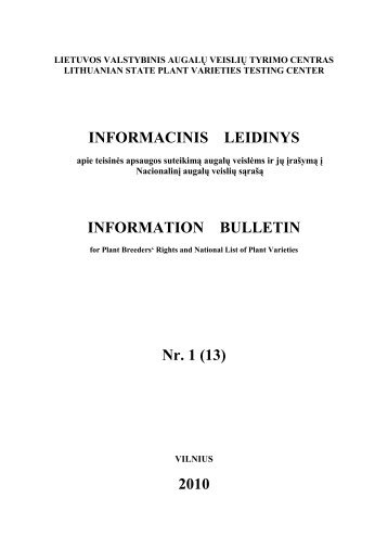 INFORMACINIS LEIDINYS INFORMATION BULLETIN Nr. 1 (13) 2010