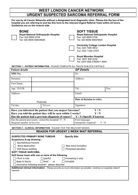 Sarcoma Suspected Cancer Referral - Nwlcn.nhs.uk