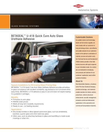 BETASEALâ¢ U-418 Quick Cure Auto Glass Urethane Adhesive