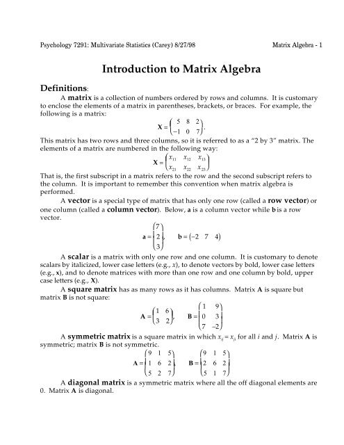 Introduction to Matrix Algebra (pdf file)