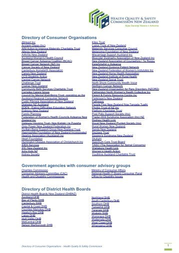 Directory of Consumer Organisations (17 Nov) - Hqsc.govt.nz