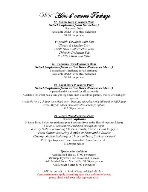 Hors D Oeuvres Wedgewood Wedding Banquet Center