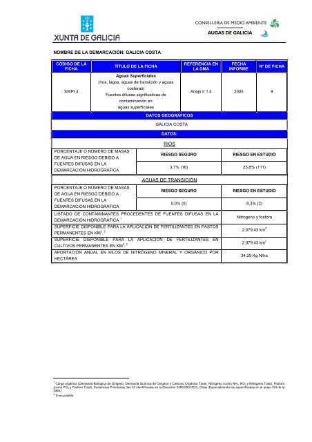 AUGAS DE GALICIA RIOS AGUAS DE TRANSICIÃN