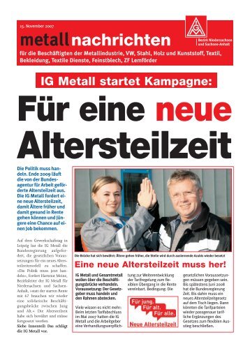 Flugblatt der IG Metall Niedersachsen/Sachsen-Anhalt für ein neues ...