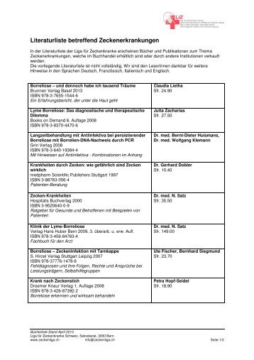 Literaturliste - Liga fÃƒÂ¼r Zeckenkranke Schweiz