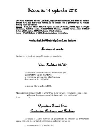 Compte Rendu du Conseil Municipal du 14 Septembre 2010 - Wissant