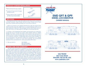GP7 & GP9 Locomotive Manual - USA Trains