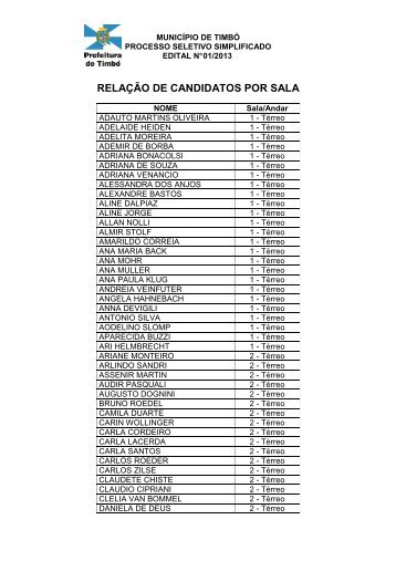 RelaÃ§Ã£o de candidatos por sala do Processo Seletivo Simplificado