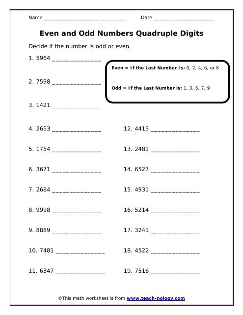 Even and Odd Numbers Quadruple Digits - Teach-nology