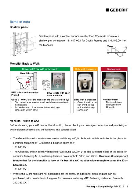 Geberit Sanitary Compatibility