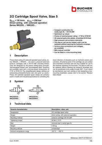 2/2 Cartridge Spool Valve, Size 5 - BUCHER HYDRAULICS