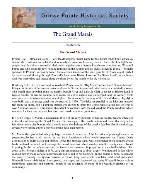 The Grand Marais - Grosse Pointe Historical Society