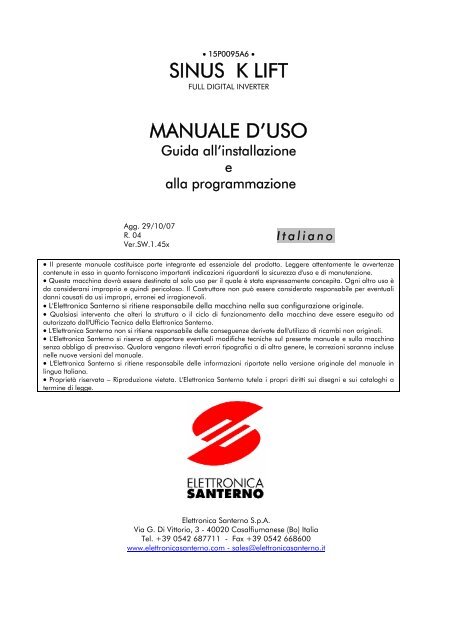 SINUS K LIFT MANUALE D'USO - Santerno