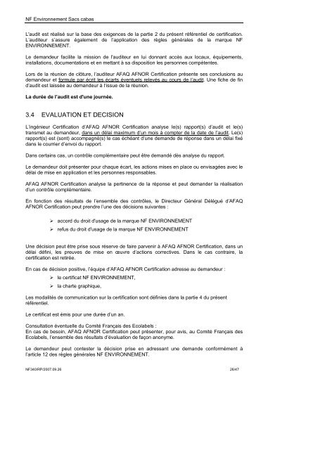 Référentiel de certification NF340 - Sacs cabas - Marque NF