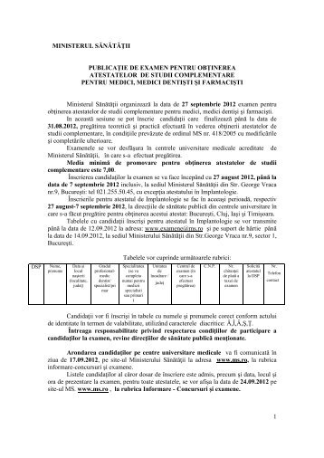 publicaÅ£ie de examen pentru obÅ£inerea atestatelor de studii