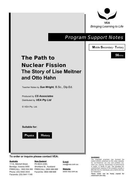The Path to Nuclear Fission The Story of Lise Meitner and Otto ... - VEA