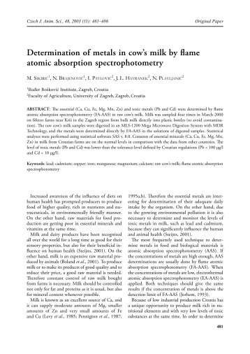 Determination of metals in cow's milk by flame atomic absorption ...