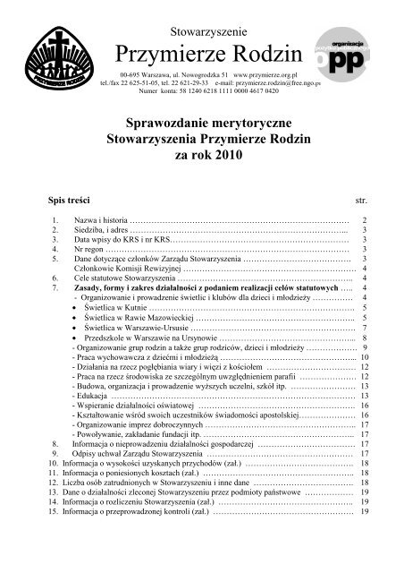 Sprawozdanie merytoryczne za 2010 rok - Przymierze Rodzin