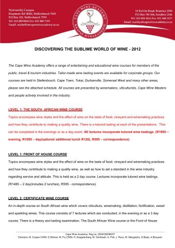discovering the sublime world of wine - Cape Wine Academy