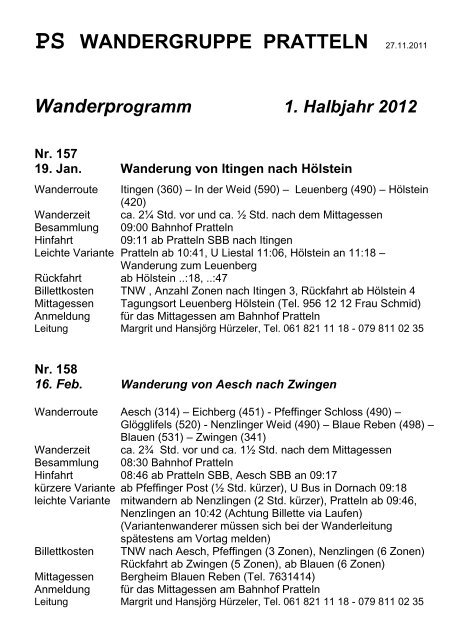 PS WANDERGRUPPE PRATTELN - ps-wandern.ch