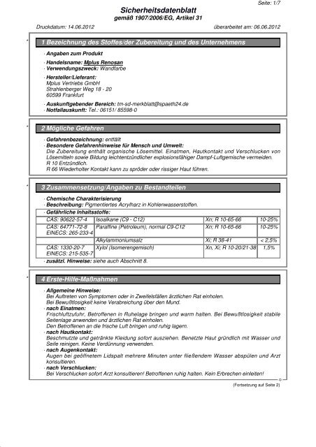 Sicherheitsdatenblatt - MalerPlus