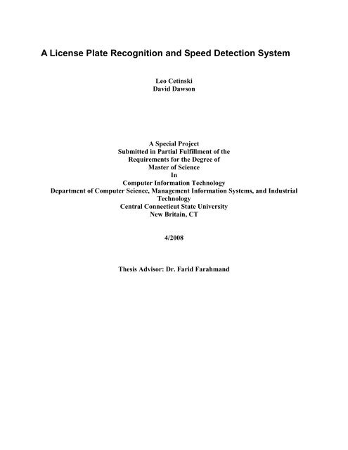 A License Plate Recognition and Speed Detection System - Index of