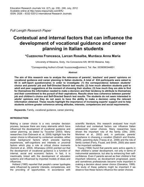 contextual and internal factors that can influence the development of ...