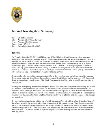 Internal Investigation Summary - WCFGoldmine