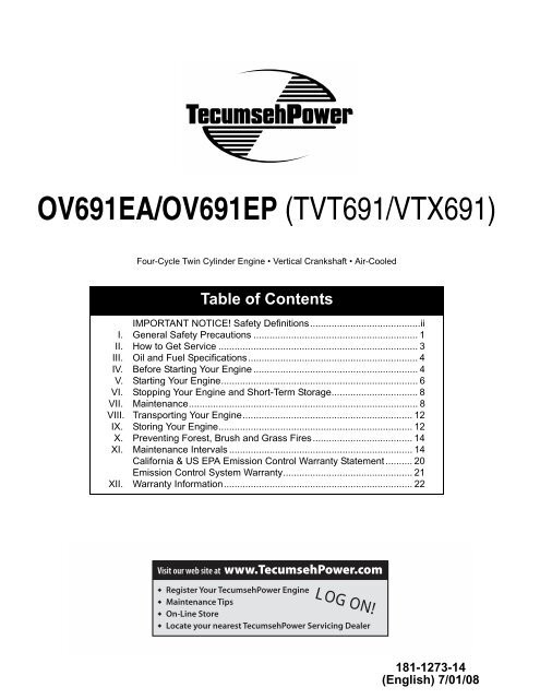 OV691EA/OV691EP (TVT691/VTX691) - Tecumseh Power