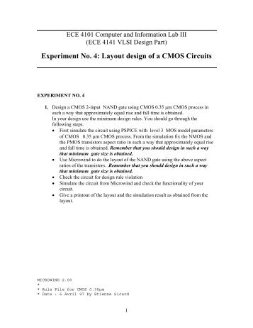 Experiment No. 4: Layout design of a CMOS Circuits