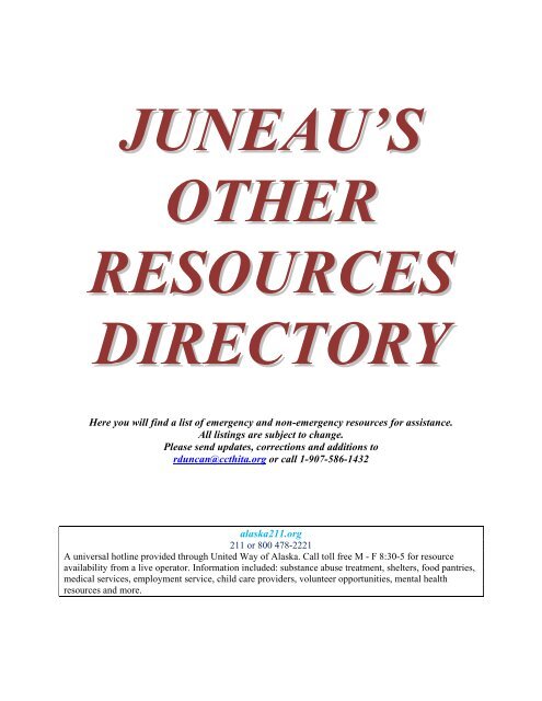 juneau's other resources directory - Central Council Tlingit Haida ...