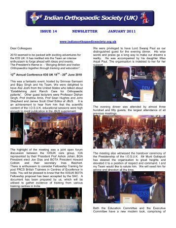 Issue 14 January 2011 - Indian Orthopaedic Society UK