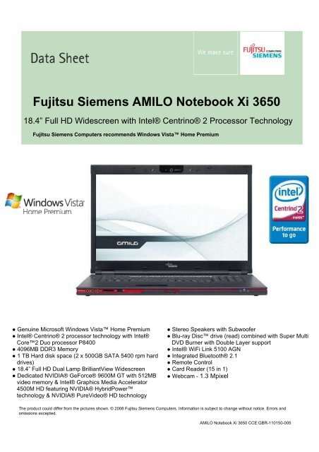 Fujitsu Siemens AMILO Notebook Xi 3650 - Laptops Direct