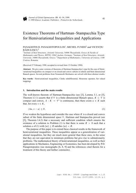 Existence Theorems of Hartman–Stampacchia Type for ...