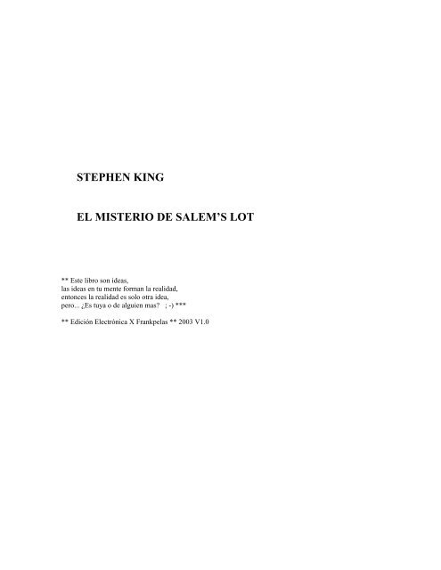 STEPHEN KING EL MISTERIO DE SALEM'S LOT
