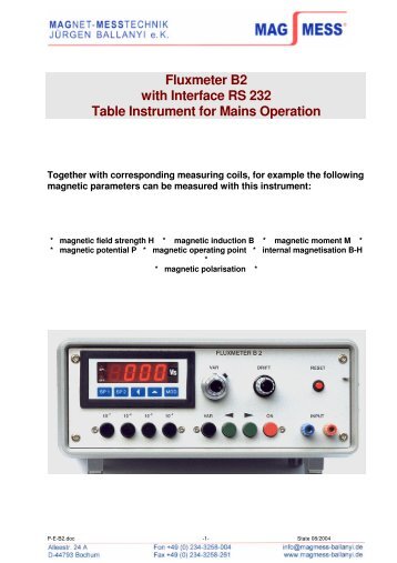 Fluxmeter B2 with Interface RS 232 Table Instrument for Mains ...